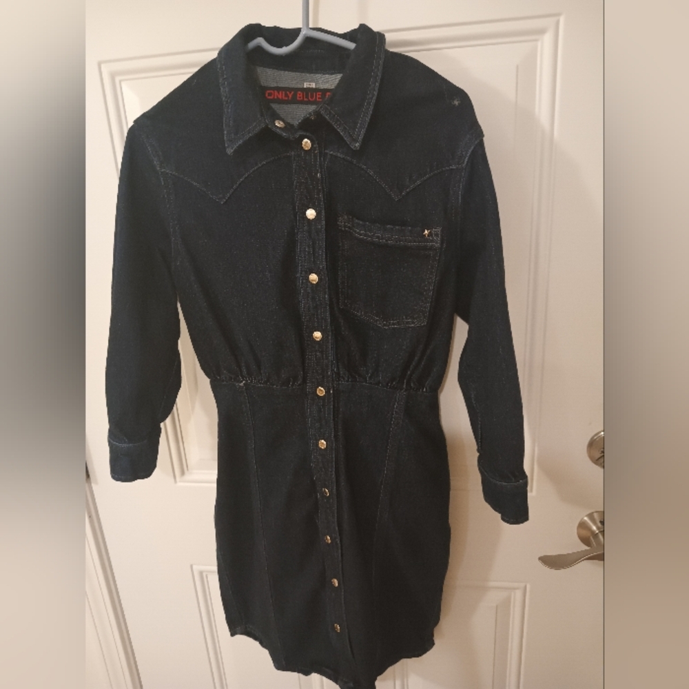 Only Blue Denim Button-Up Dress